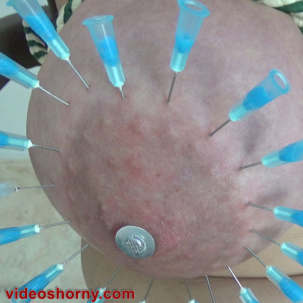 Lot needles around her huge areolas and nail in nipples